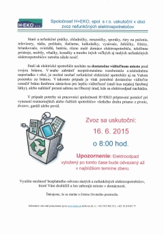 POZOR 16.6. 2015 o 8,00 BUDE v obci ZBER ELEKTROODPADU! – fotografia 1