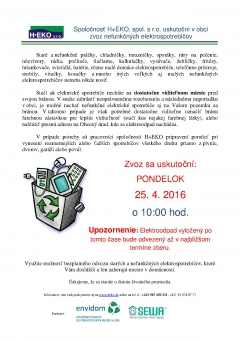 ODVOZ NEFUNKČNÝCH ELEKTROSPOTREBIČOV  25.4.2016 o 10,00 hod – fotografia 1